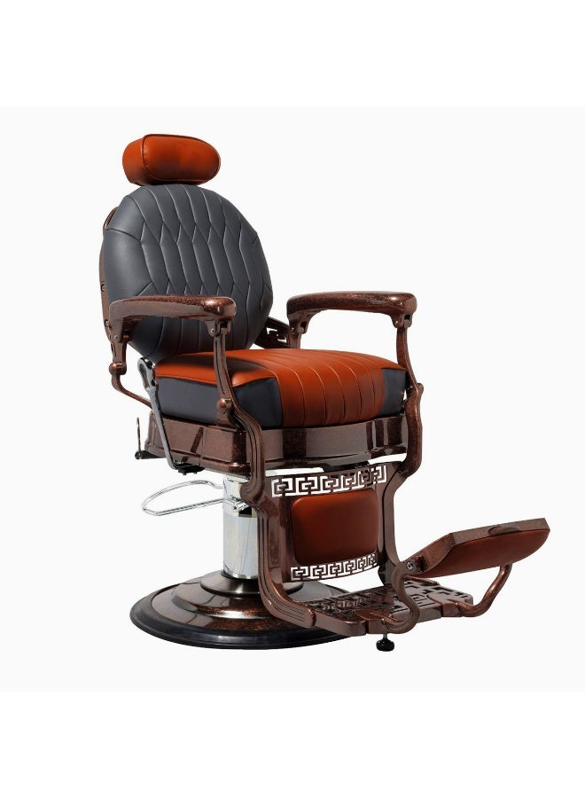 vintage Professional Hydraulic Barber Chair with Reclining Backrest | Heavy-Duty Salon Hair Cutting Chair | Adjustable Headrest, Footrest & Armrests | Premium PU Leather, Classic Vintage Design - Image 1